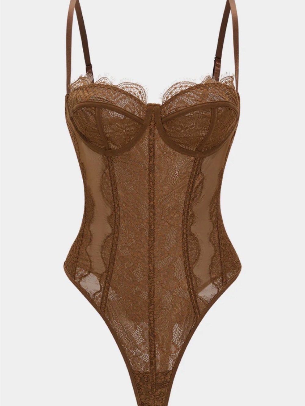 Brown Lace Underwire Bodysuit